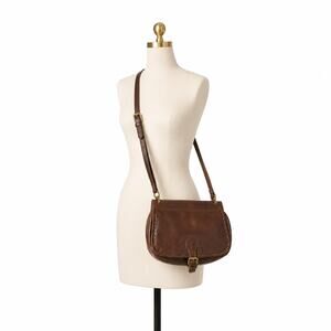 Vintage Patricia Nash Brown Leather Crossbody Saddle Bag Boho Tooled Whipstitch